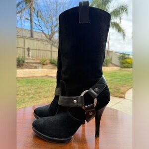 BCBGeneration Suede Leather Black Stiletto Heel Boots